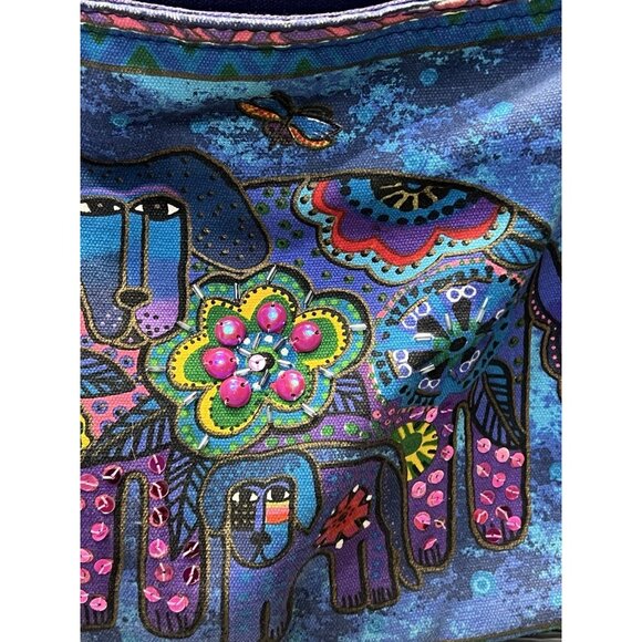 Laurel Burch Dog Tote Bag Purse Shoulder Handbag Braided Strap Colorful Puppies - Picture 4 of 11